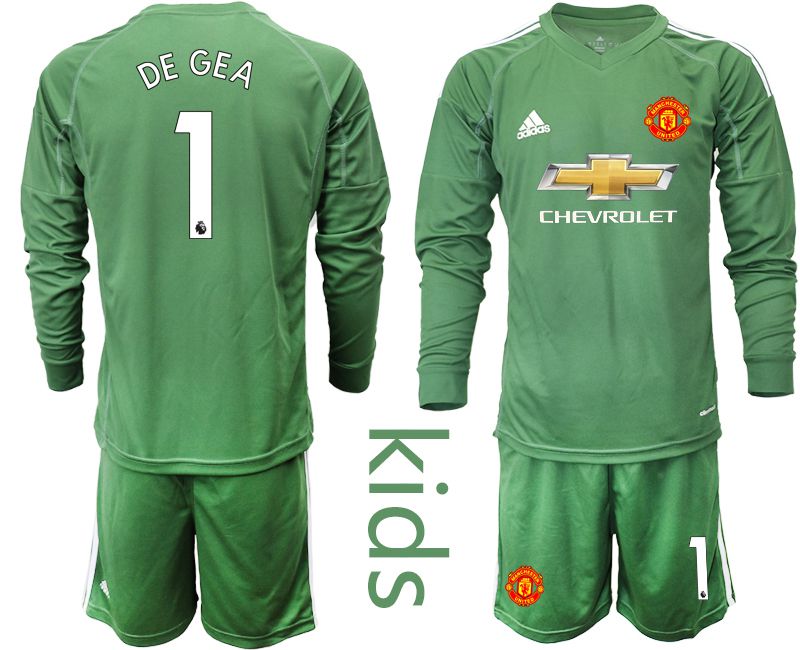 Youth 2020-2021 club Manchester United army green long sleeve goalkeeper #1 Soccer Jerseys